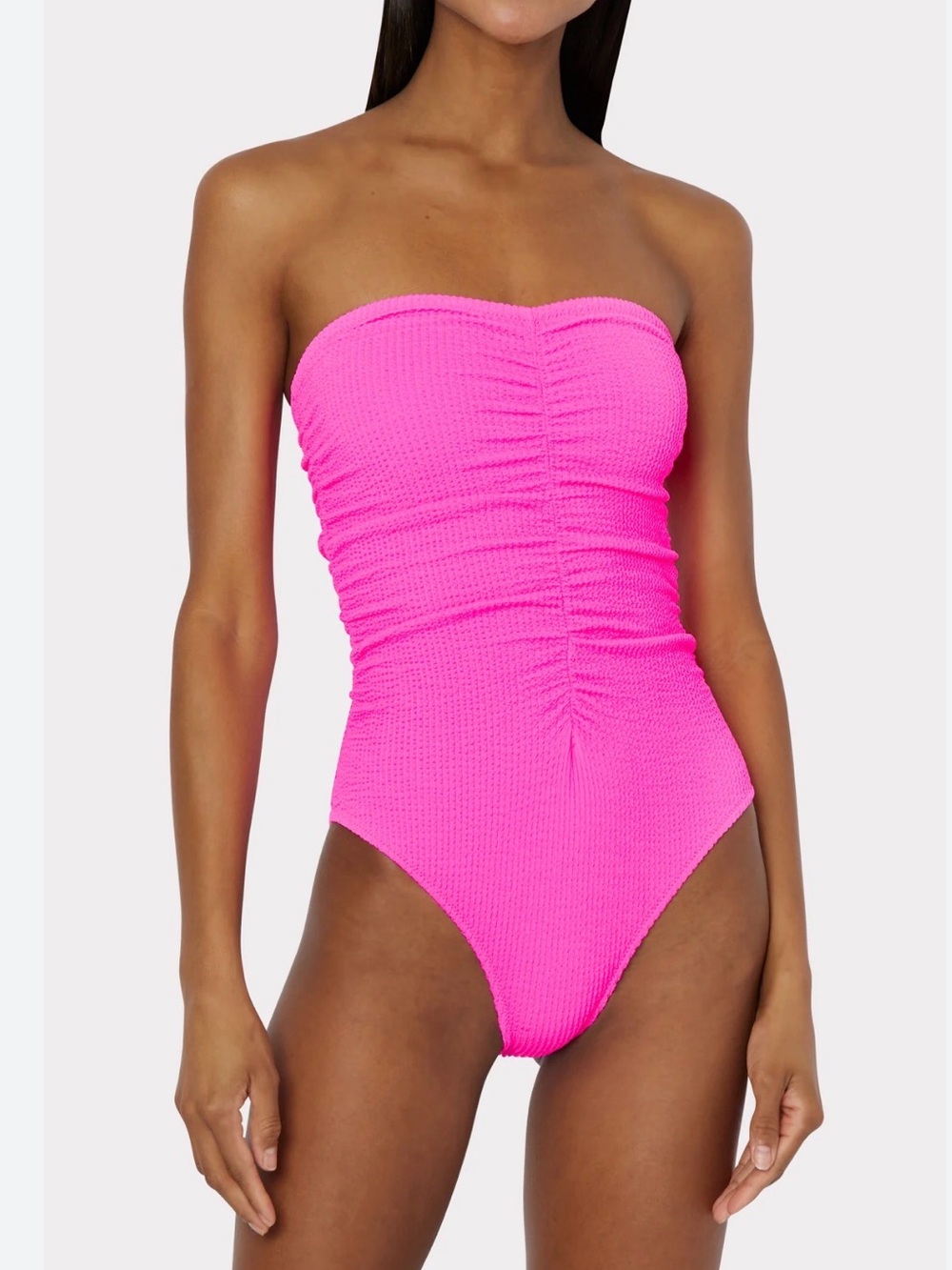 Milly Textured Ruched One Piece Neon Pink NWT Swimsuit